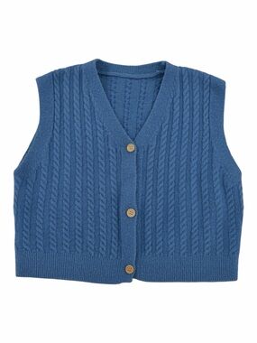 Vintage Blue Cable Knit Button Front Vest